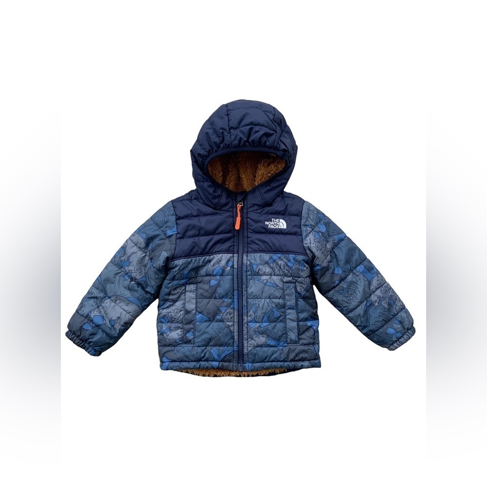The North Face Size 2T Reversible Chimborazo Blue Bear Brown Fleece Puffer Coat